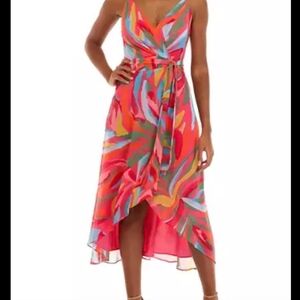 Vince Camuto Pink Asymmetrical Wrap Midi Dress High Low, Sz 10 W/pockets